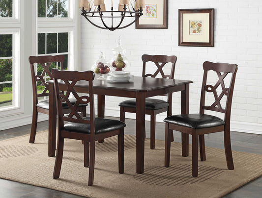 Black Leatherette And Espresso Dining Set 5 Pc